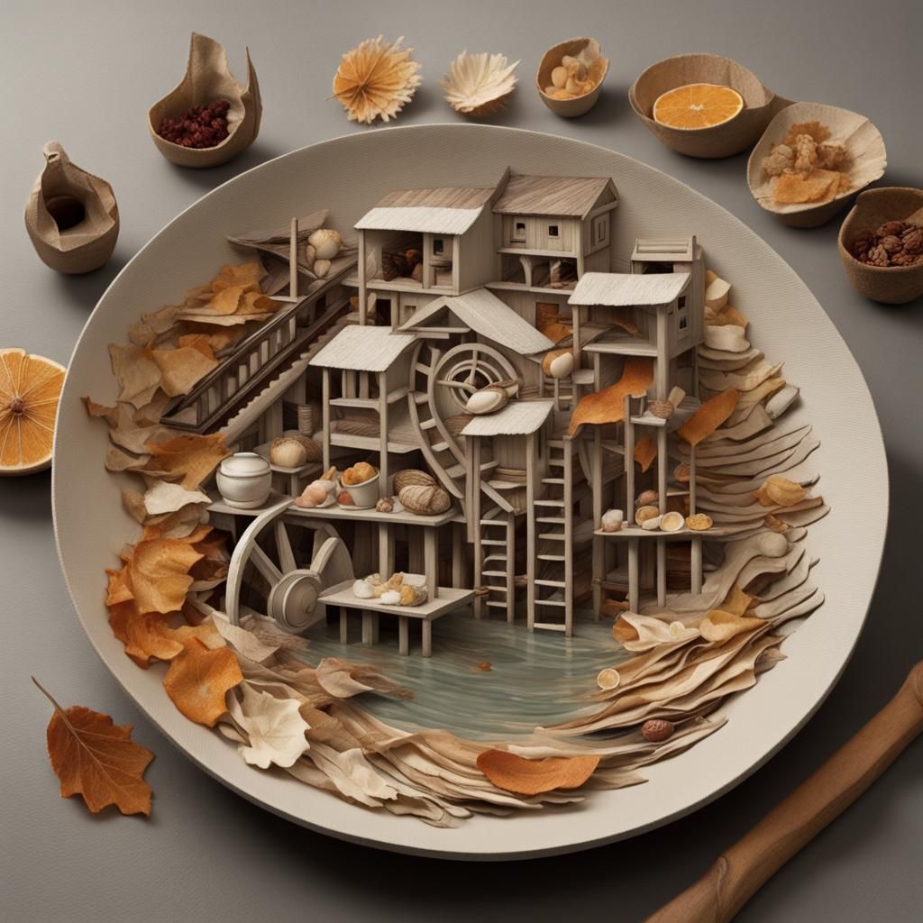 Impossible Waterwheel in Escher Style