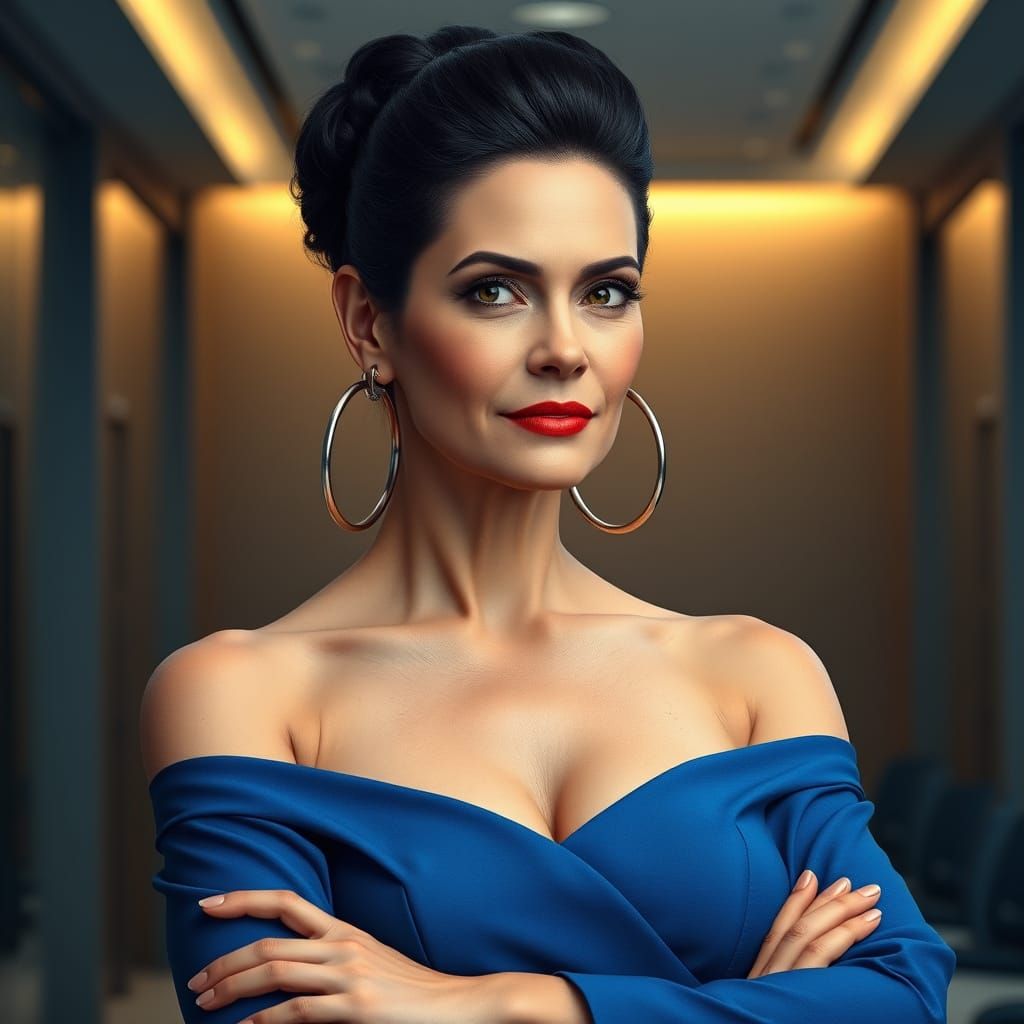 Elegant Woman Dominates Modern Office Space in Azure Blue Dr...