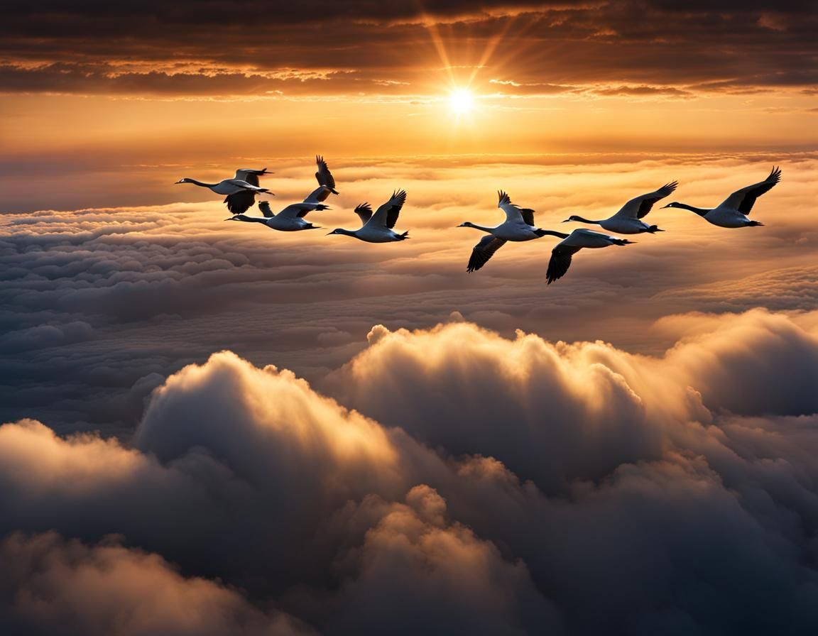 Migrating Geese at Sunrise: Golden Hour