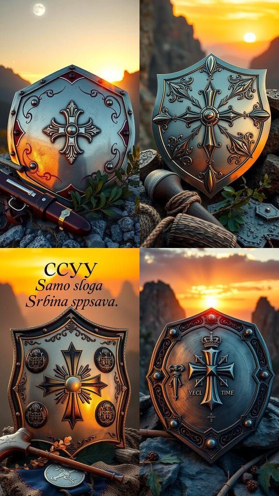 Serbian Shield with Silver Cross and Firesteels in Balkan Su...