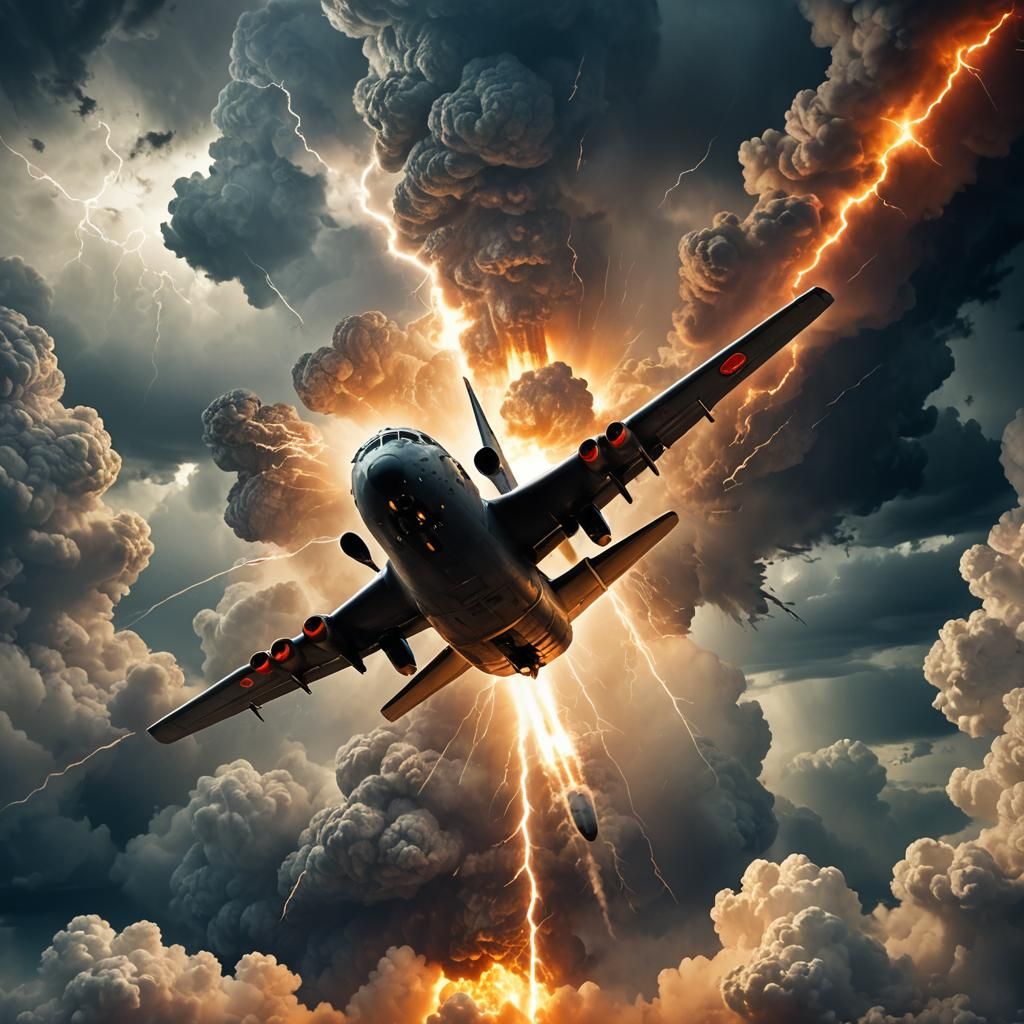 Futuristic Nuclear Bomber in Stormy Skies