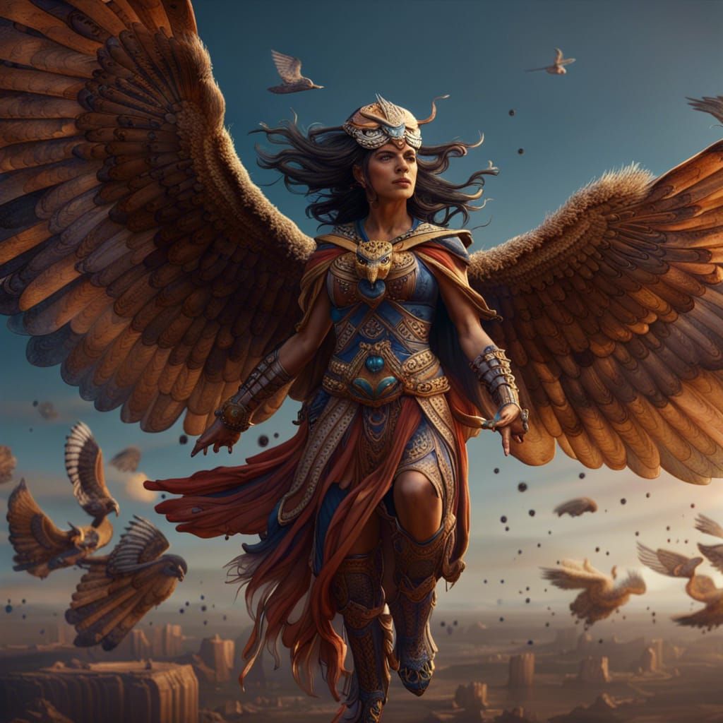 Ishtar's Flight with Owls: Detailed Matte Painting