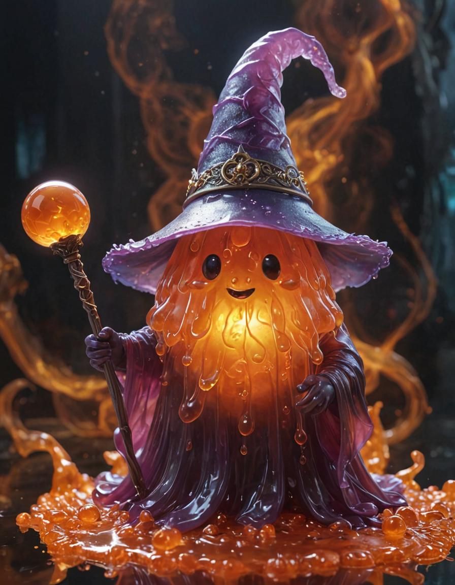 Translucent Jelly Wizard in Fiery Anime Style
