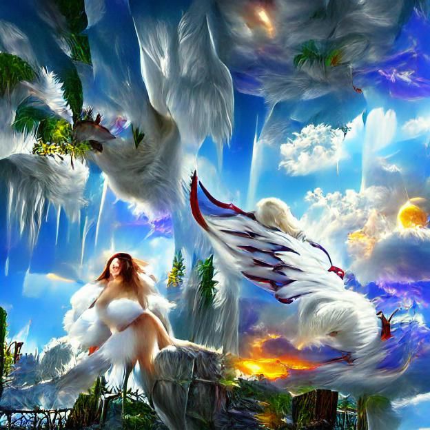 Fantasy Angel Soaring with Bird Wings