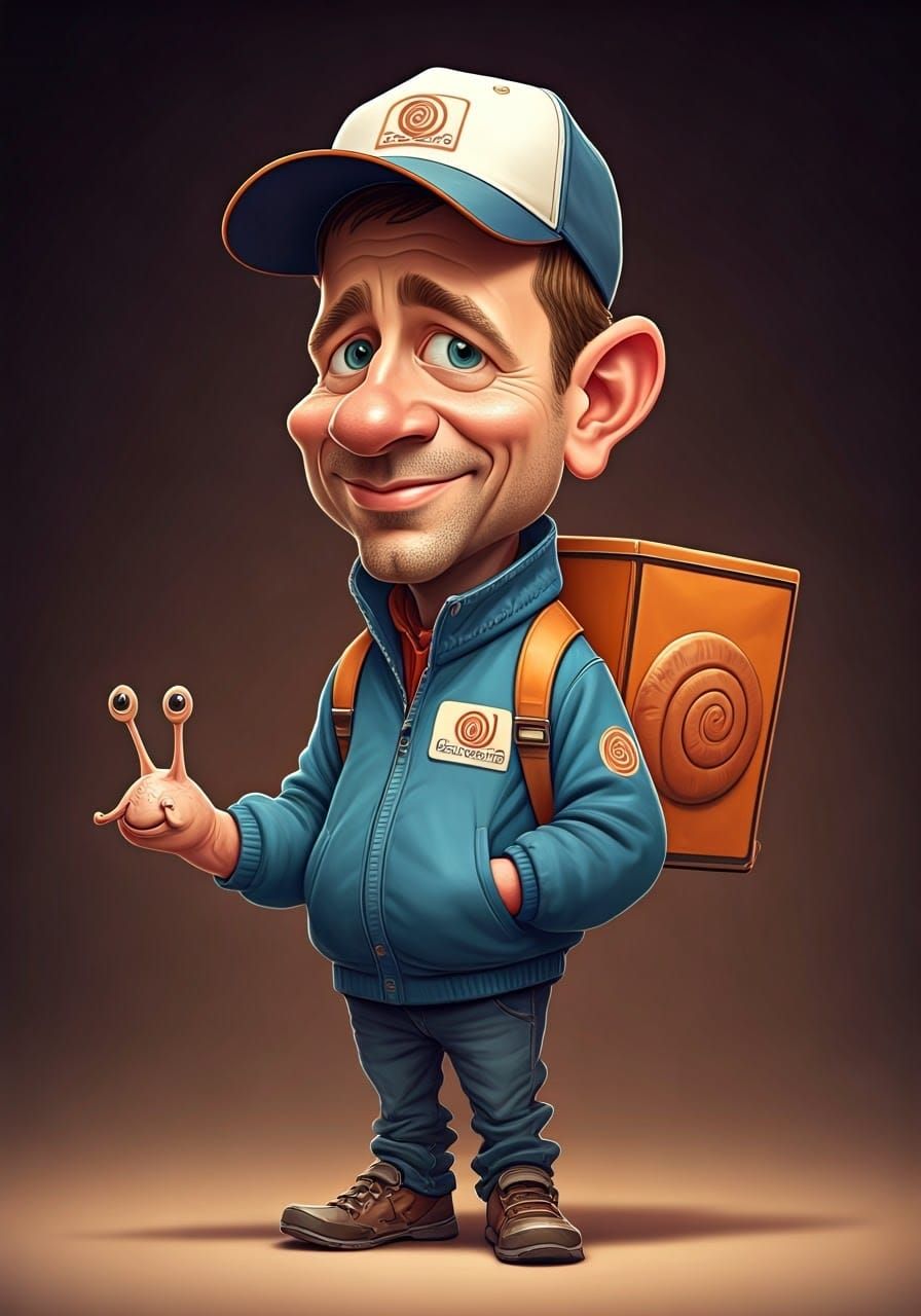 Snail Delivery Man: Funny Caricature with Volumetric Lightin...