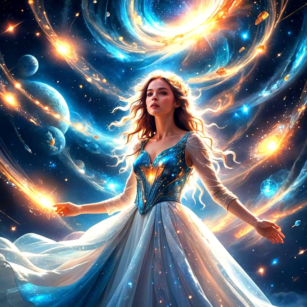Cosmic Symphony: Girl in Detailed Digital Art