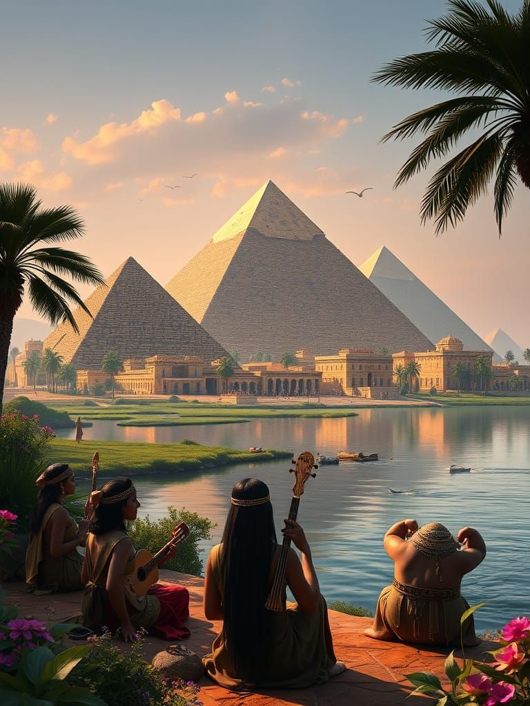 Ancient Egypt's Majestic Pyramids Amidst Lush Greenery and V...