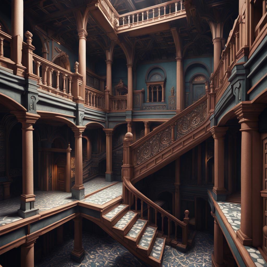 Surreal Stairway in M.C. Escher Style