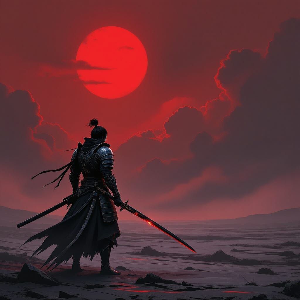Samurai Warrior in Gothic Dark Fantasy Art Style