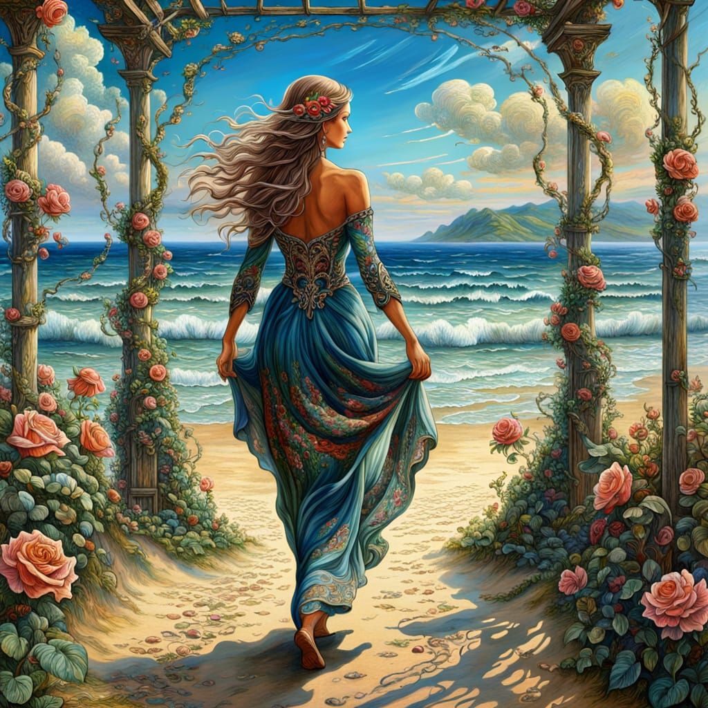 Ethereal Beach Goddess in a Stunning Gown