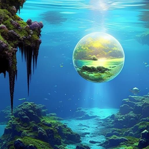 Mermaid Grotto in Transparent Orb: Digital Art