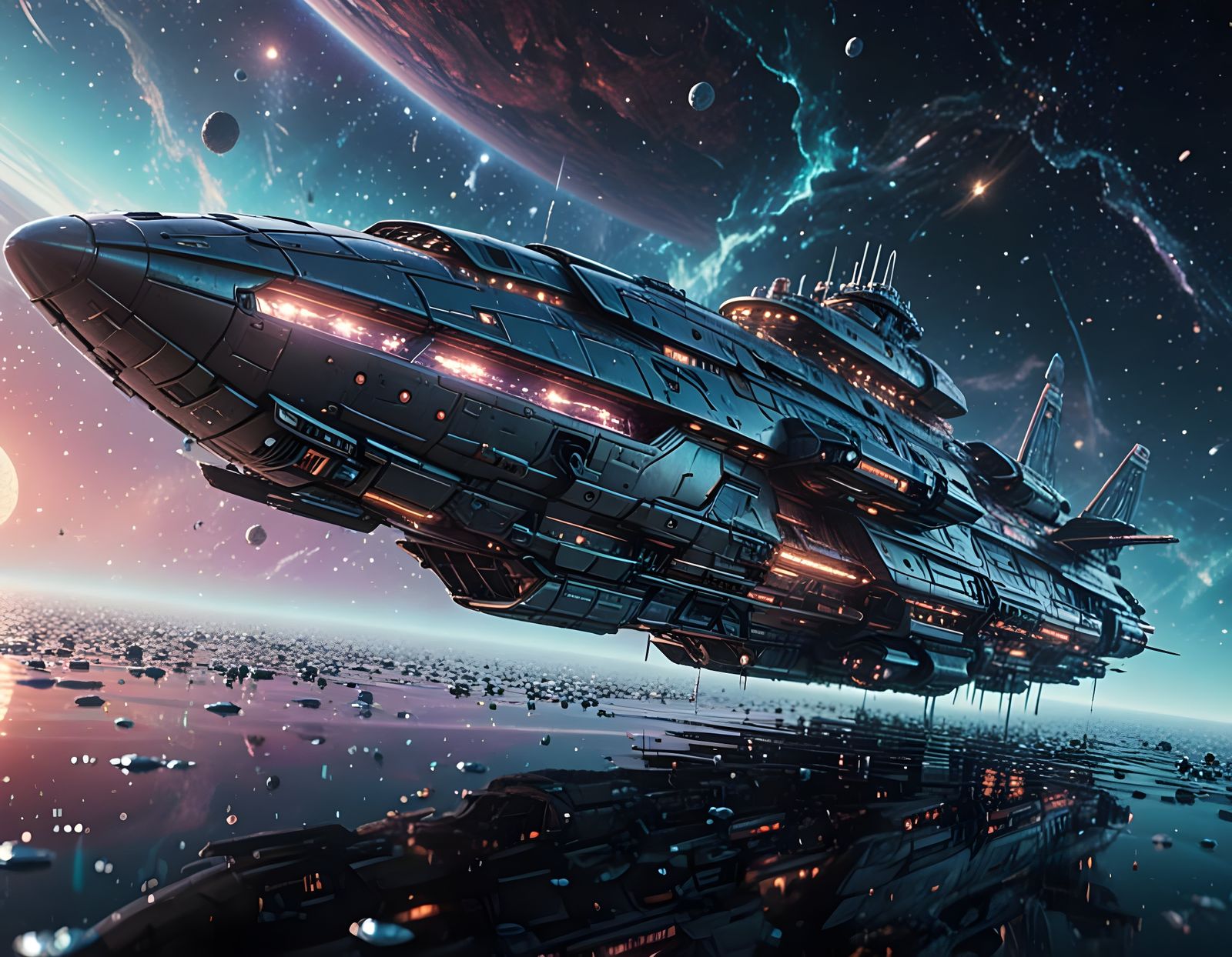 Ethereal Water Starship in Cosmic Dreamscape