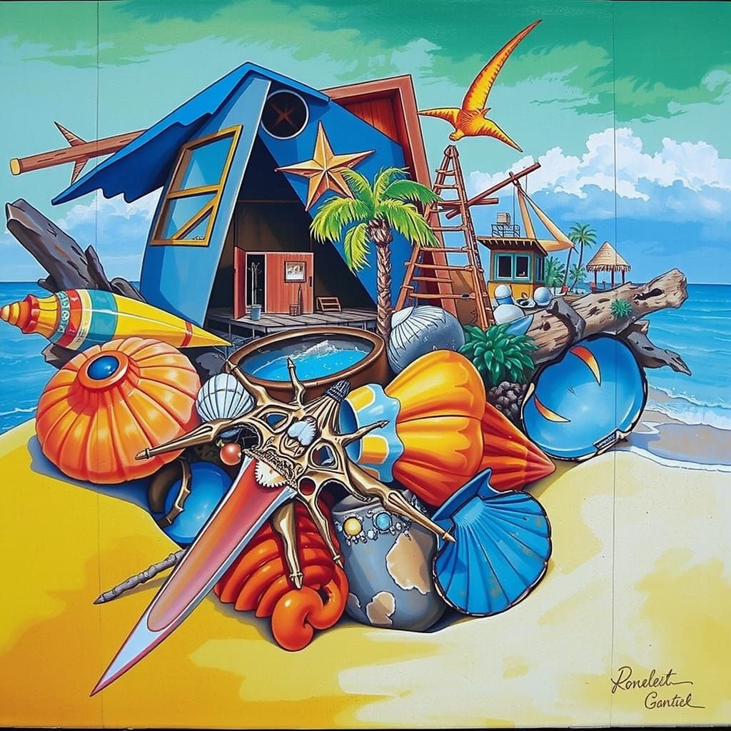 Hyperrealistic Tropical Beach Scene with Palm Trees