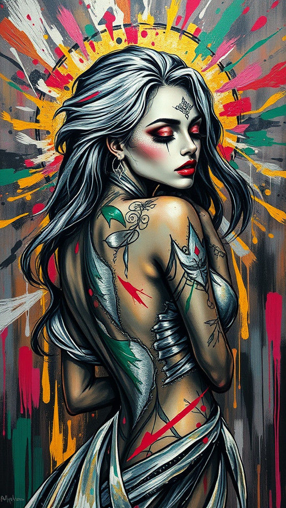 Golden Aura Woman in Polychromatic Brushstrokes