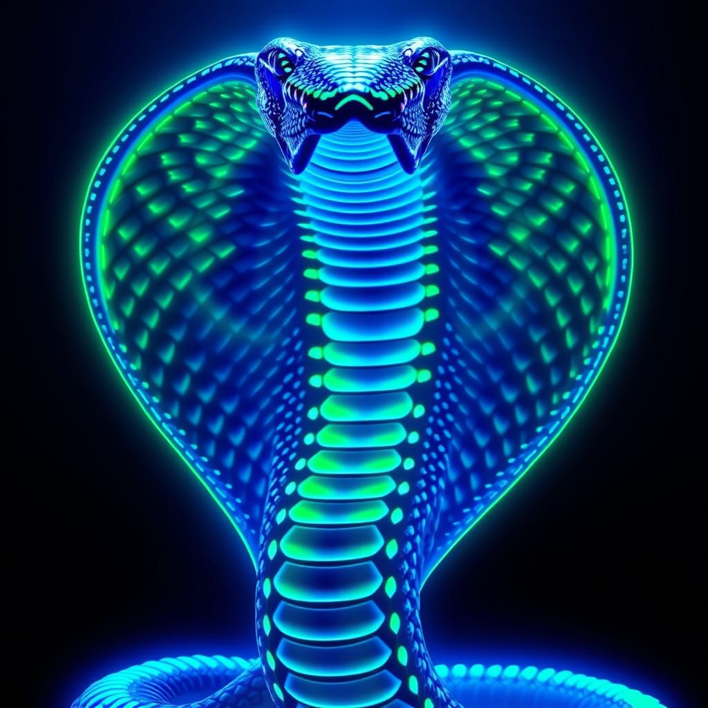 Electric Blue Cobra with Bioluminescent Scales in Neon Dream...