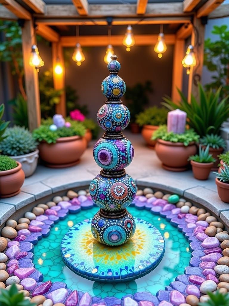 Boho Garden Oasis with Mosaic Fountain