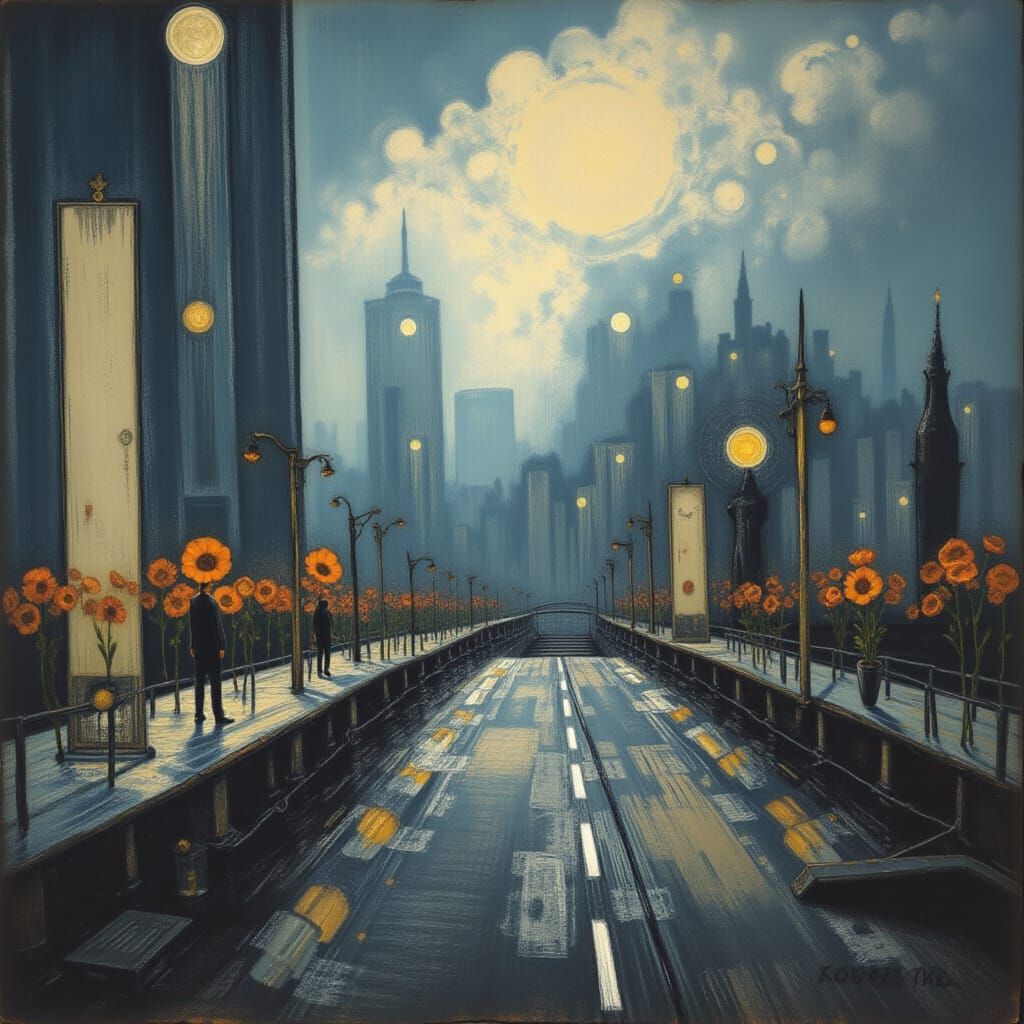 Cityscape in Two-Point Perspective, Concept Art Style