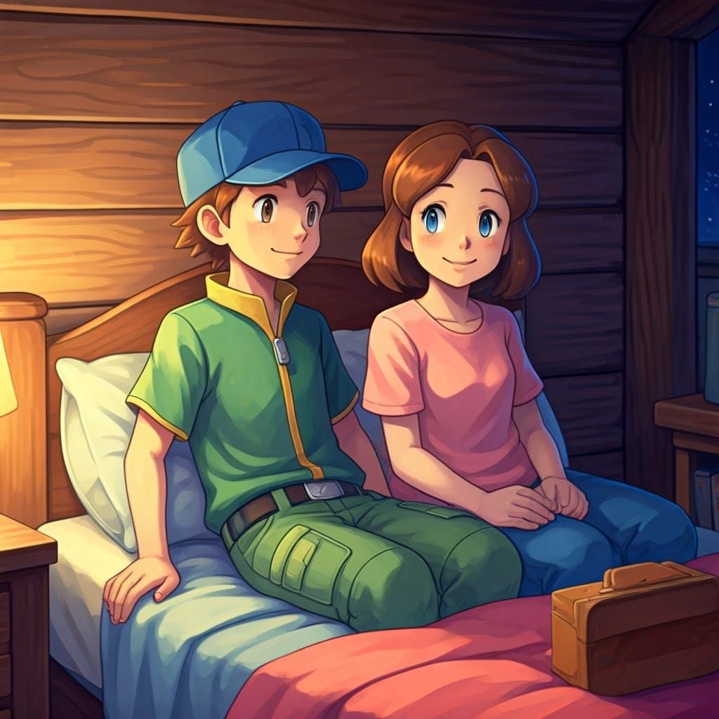 Siblings Enjoy Music Box Melody in Cozy Cottage