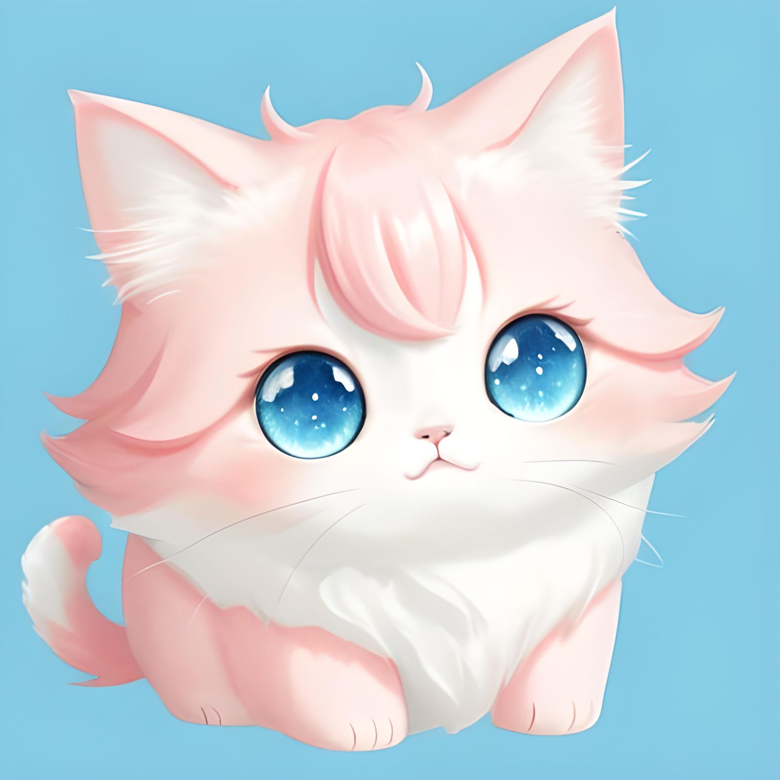 Kawaii Fluffy Anime Cat Digital Art