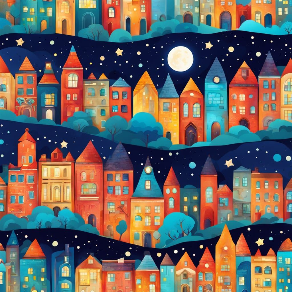 Stylized City Under Starry Sky