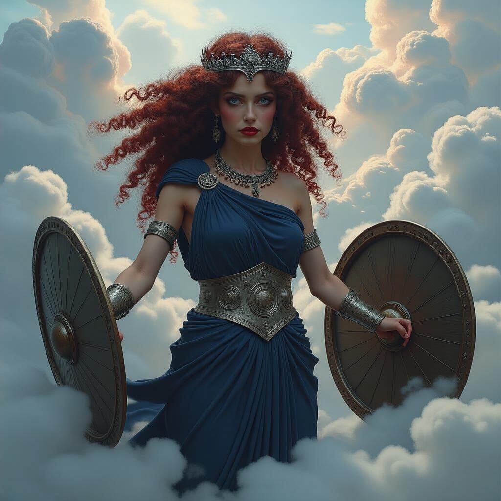 Greek Thunder Goddess Bronte in Dystopian Landscape