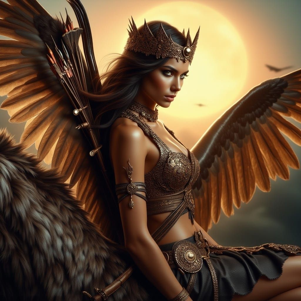 Fierce Amazonian Woman on Griffin, Cinematic Still