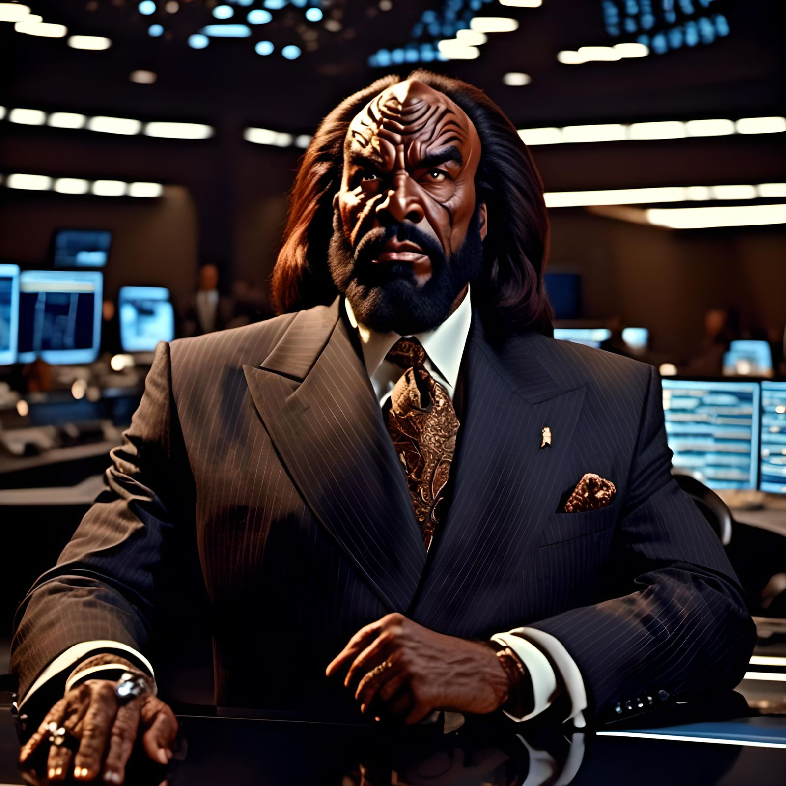 Klingon Broker on Wall Street in Cinematic Lighting