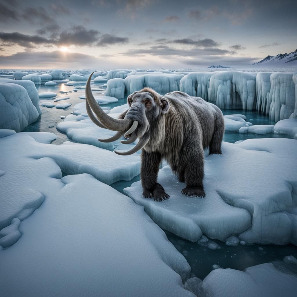 Frozen Mammoth Discovery by Explorers in Ice