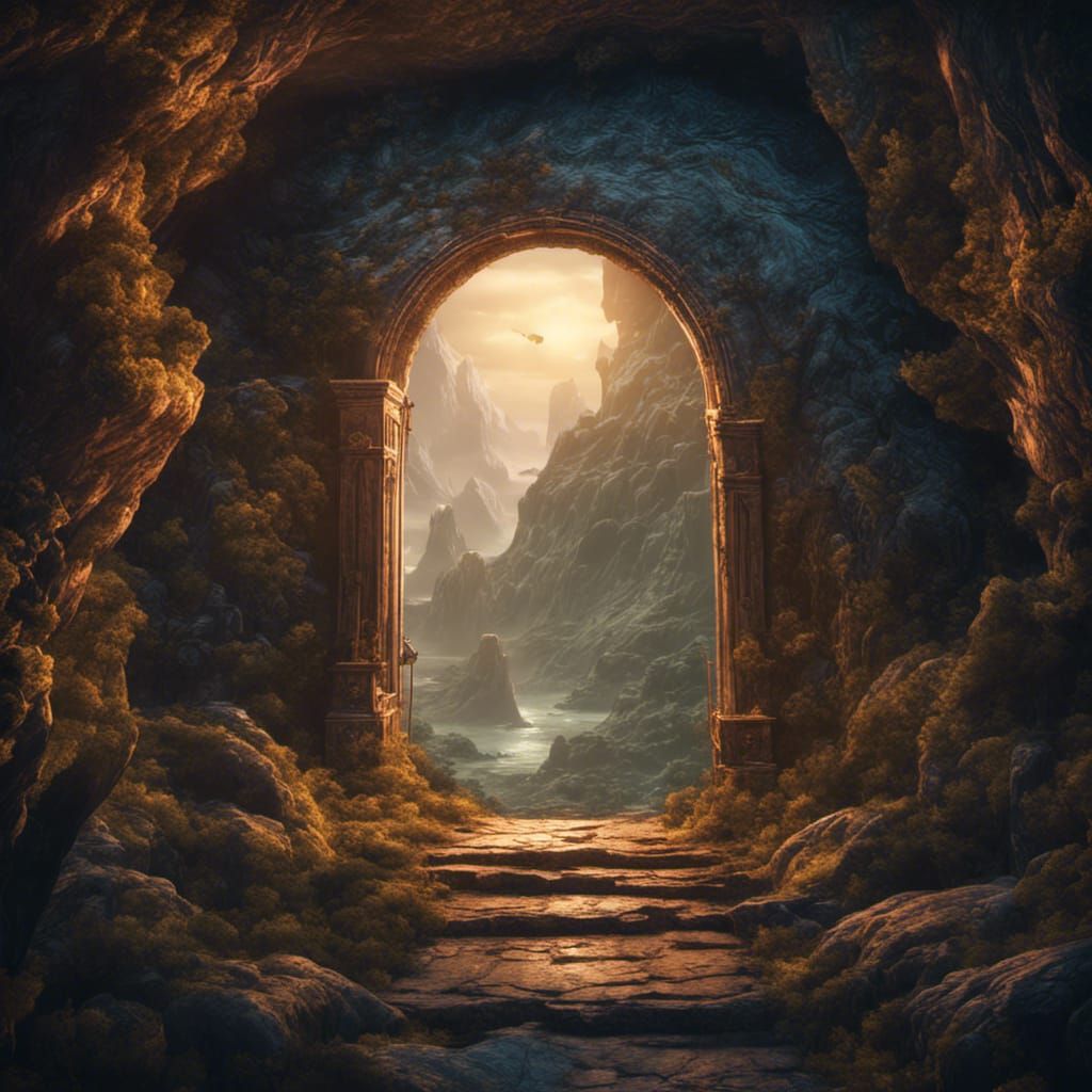 Magical Door Opens to Mysterious Cave: Fantasy Art