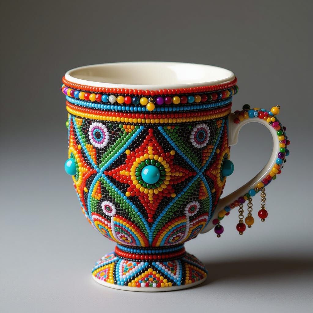 Beaded Cup with Psychedelic Tribal Patterns