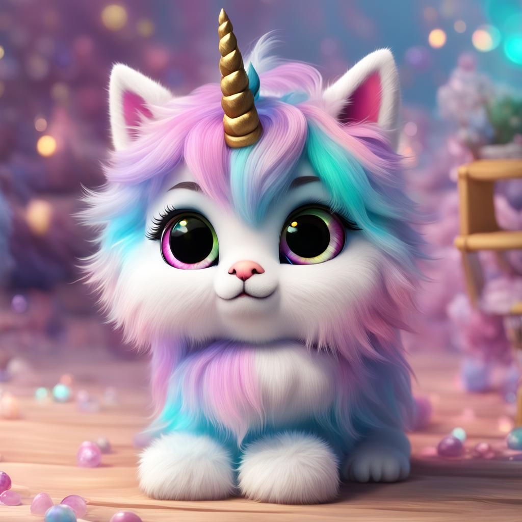 Adorable Unicorn Kitten in Hyperrealistic Style
