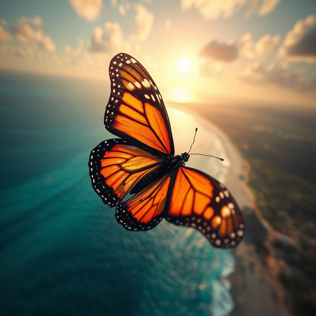 Monarch Butterfly Flight Over Gulf of Mexico