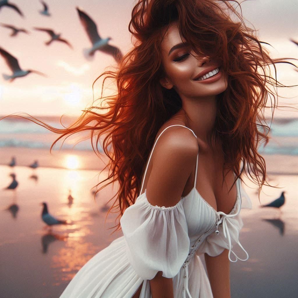 Blonde Woman Dancing in Sunset Flower Field