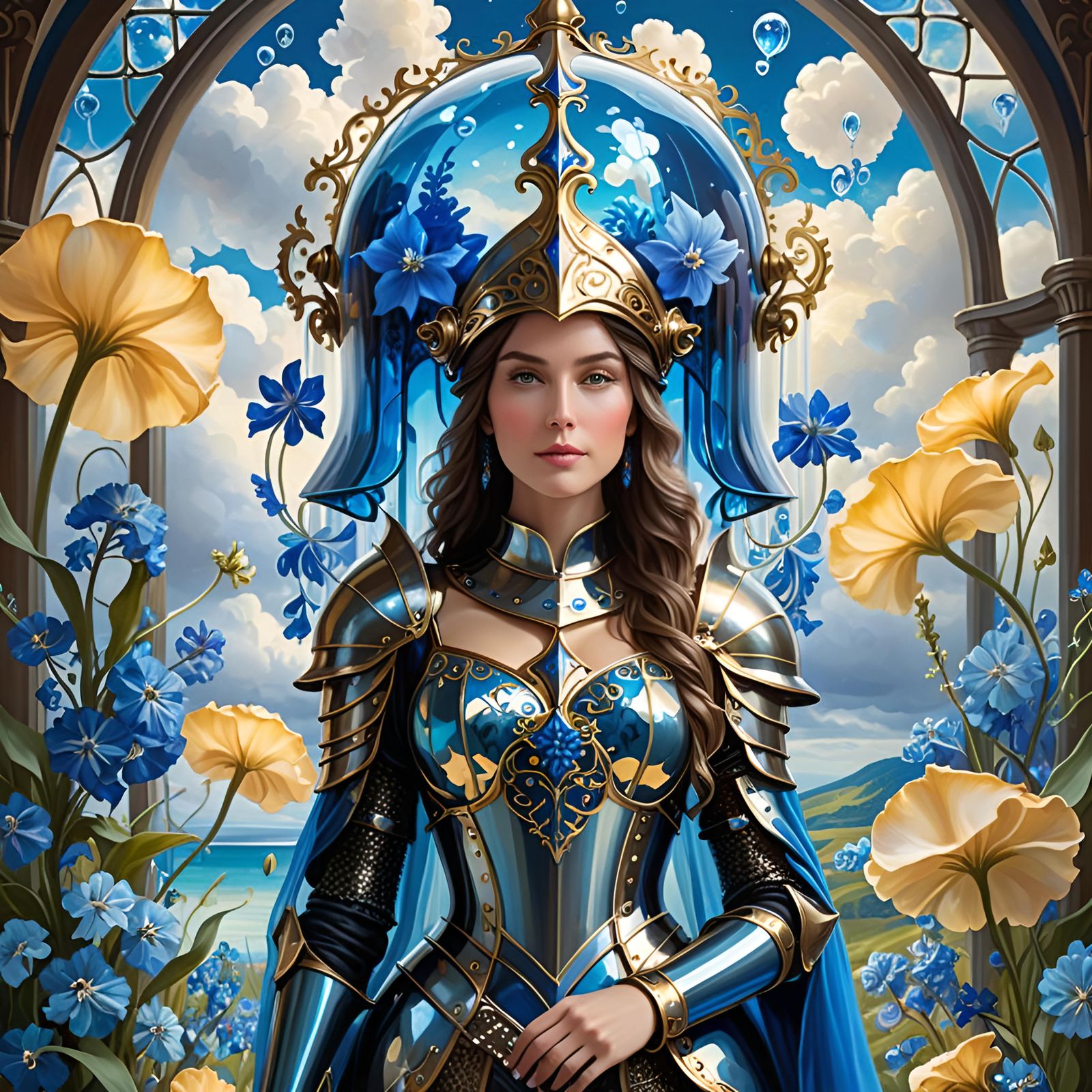 Luminescent Glass Armored Woman with Jellyfish