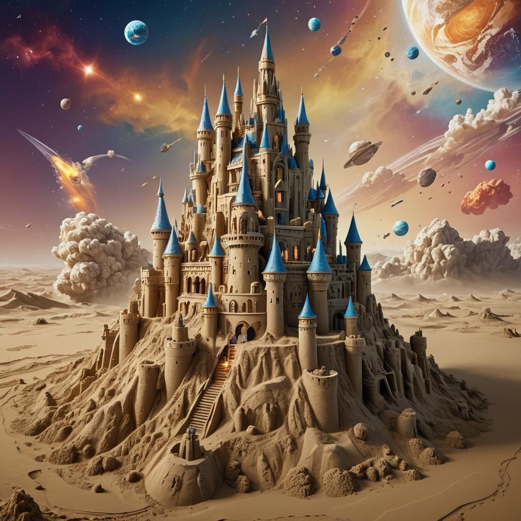 Hyperrealistic Sandcastle Reaching for the Stars
