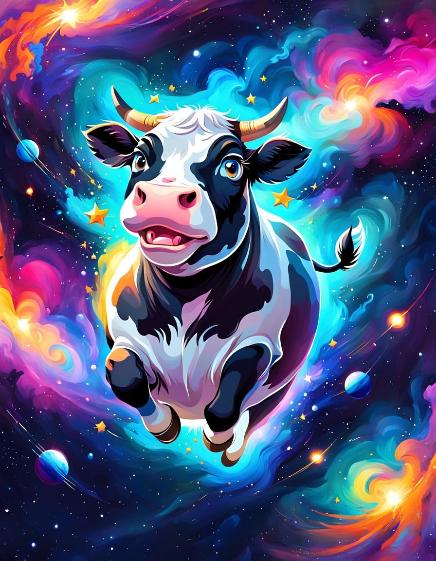Frightened Cow Floating in the Cosmos