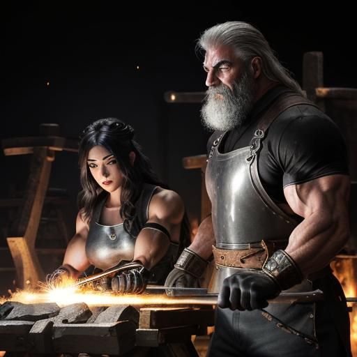 Blacksmith Apprentice and Master at the Forge