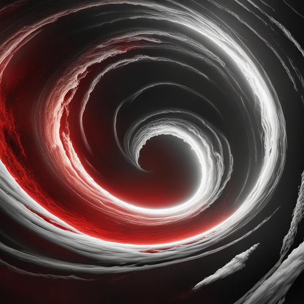 Luminescent Red Whirlpool in Black and White Space