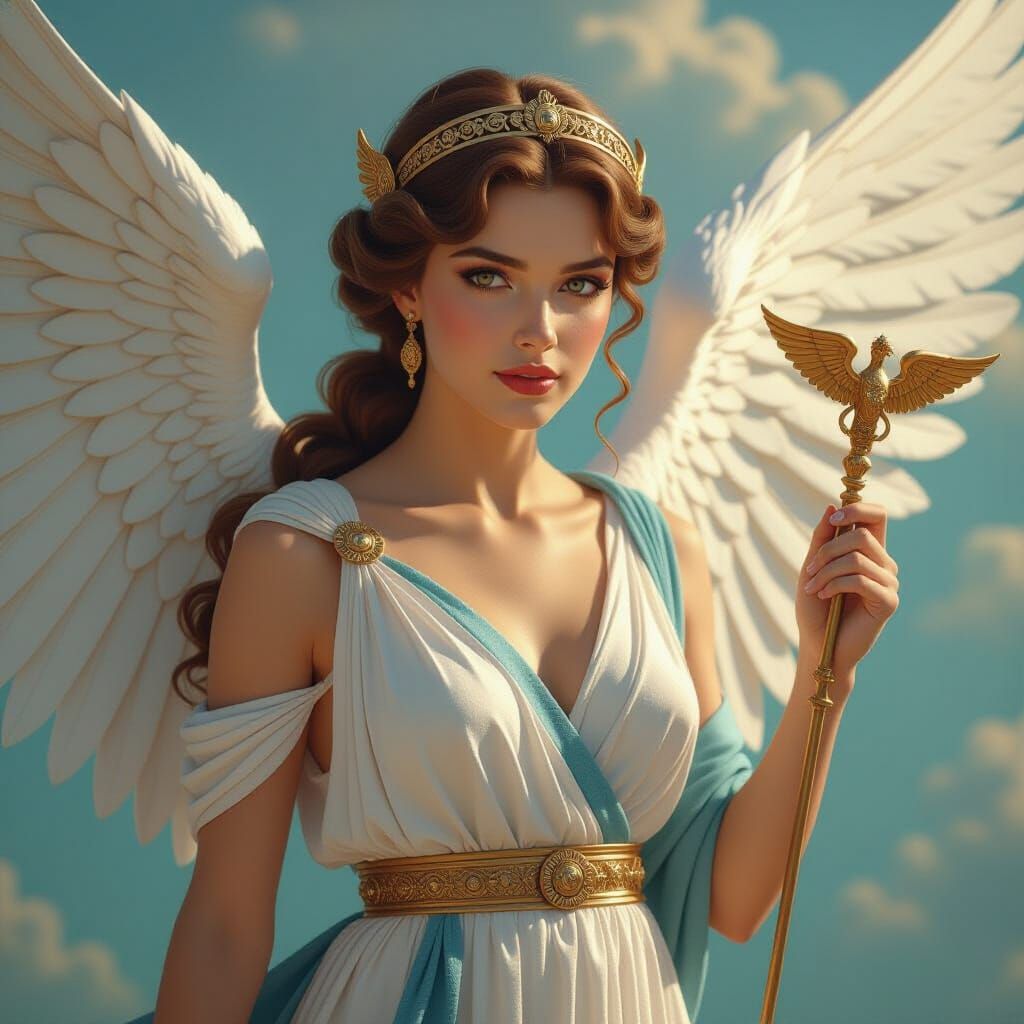 Winged Greek Goddess Angelia in Comic Book Style
