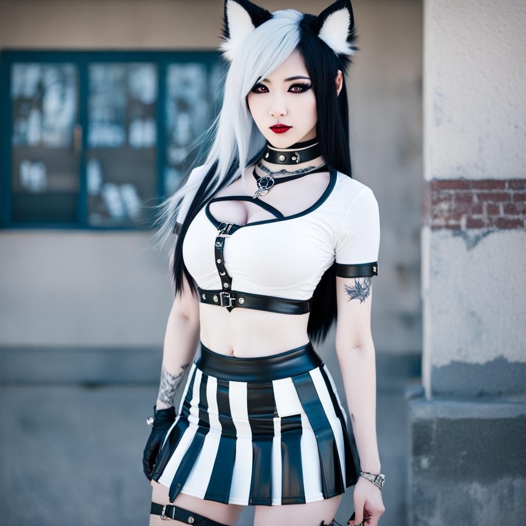 Emo Kitsune Girl with Fox Features in Schoolyard