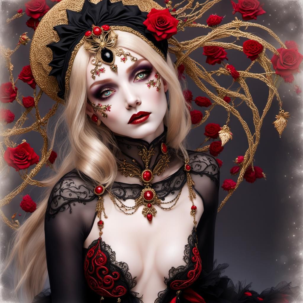 Enchanting Porcelain Sorceress in Art Nouveau Style