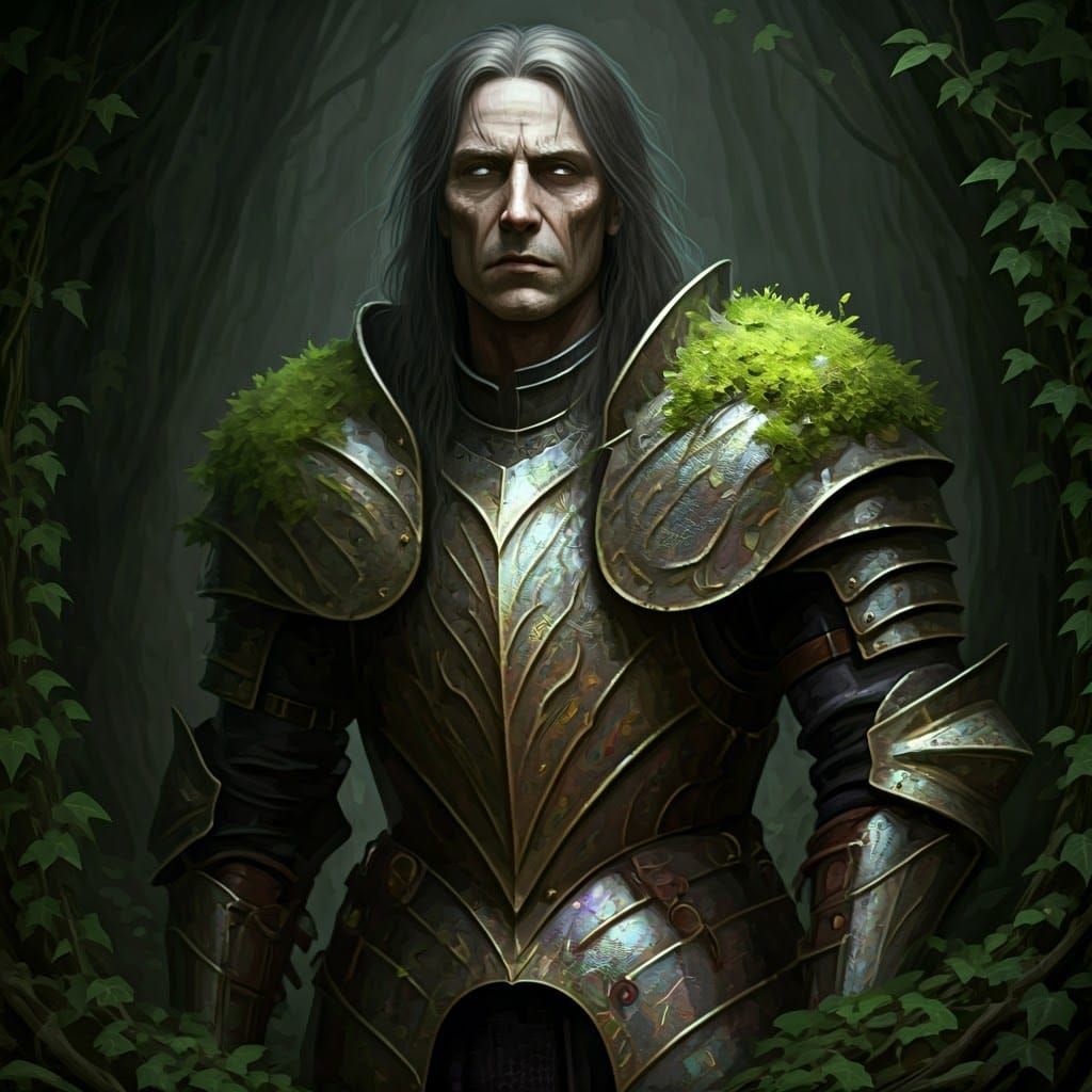 Ancient Guardian Knight Emerges from Shadowy Forest