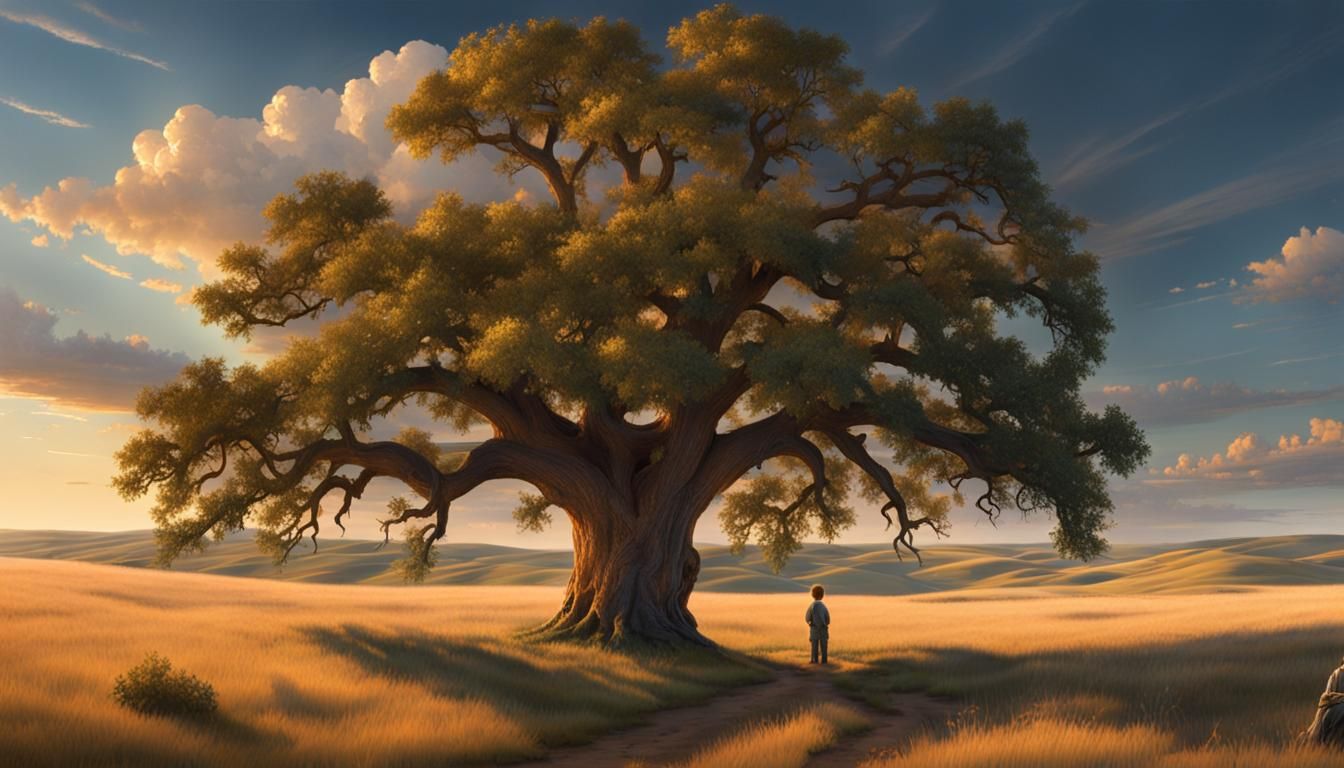 Endless Prairie Landscape with Solitary Oak