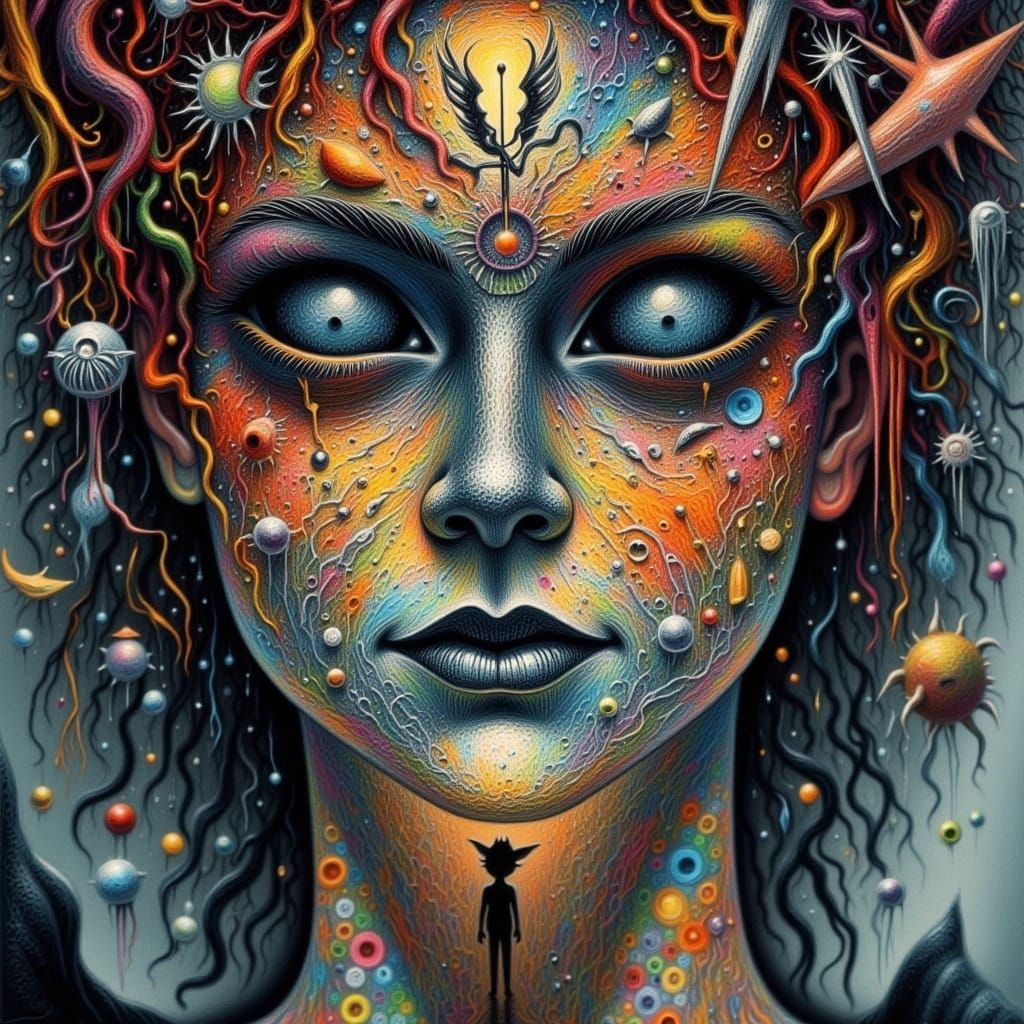 Abstract Crayon Art with Floral and Monster Elements