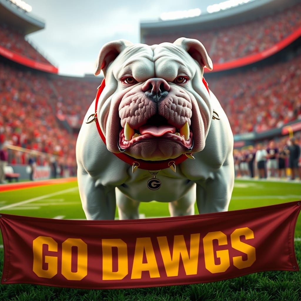 Snarling Bulldog on Georgia Field in Hyperrealistic Style