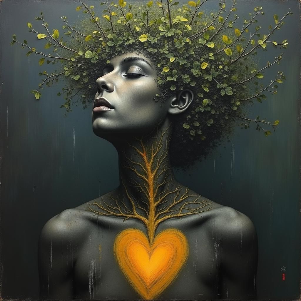 Resilient Figure with Foliage, Abstract Expressionist Art