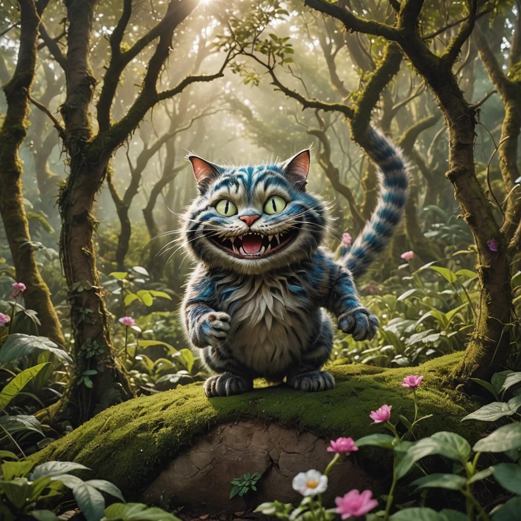 Grinning Cheshire Cat in Wonderland Habitat