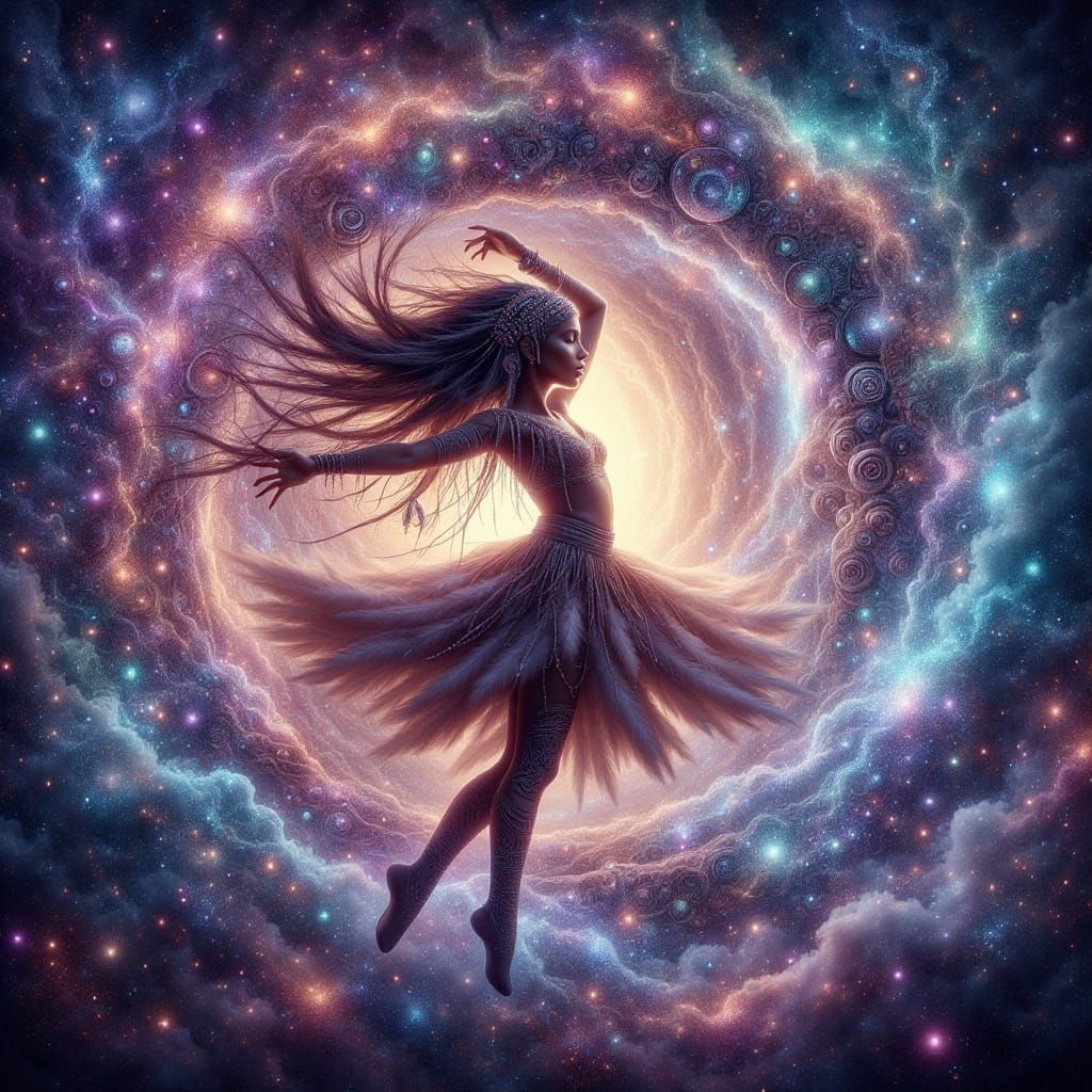 Cosmic Dancer in Swirling Nebula