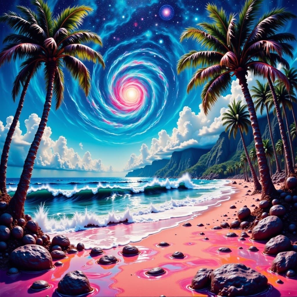 Surreal Hawaiian Beach Scene in Vibrant Colors