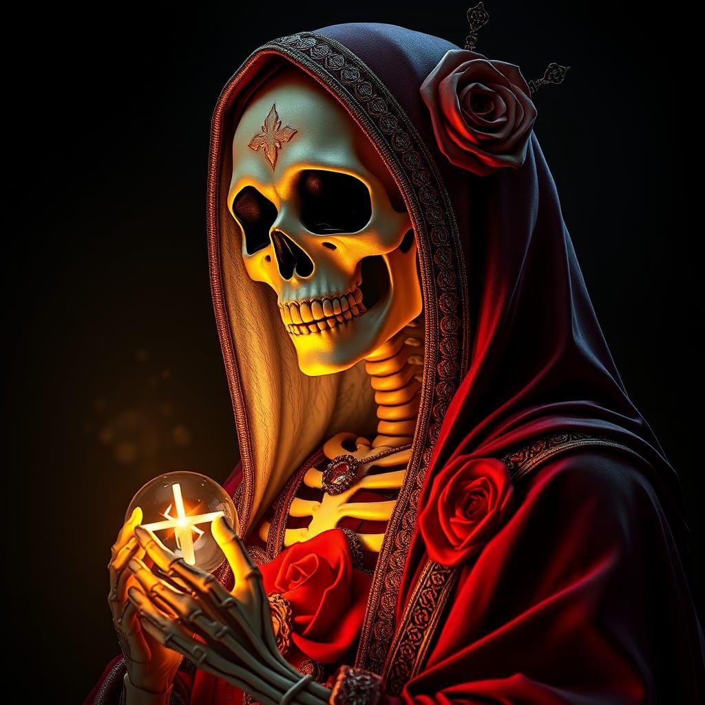 Photorealistic Santa Muerte Portrait in Art Nouveau Style